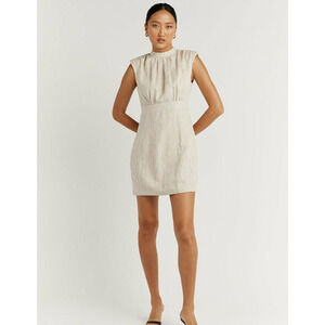 DISSH Rogan Mini Dress NWT in Natural Linen US 8 UK 12 Sleeveless Pleated Mock